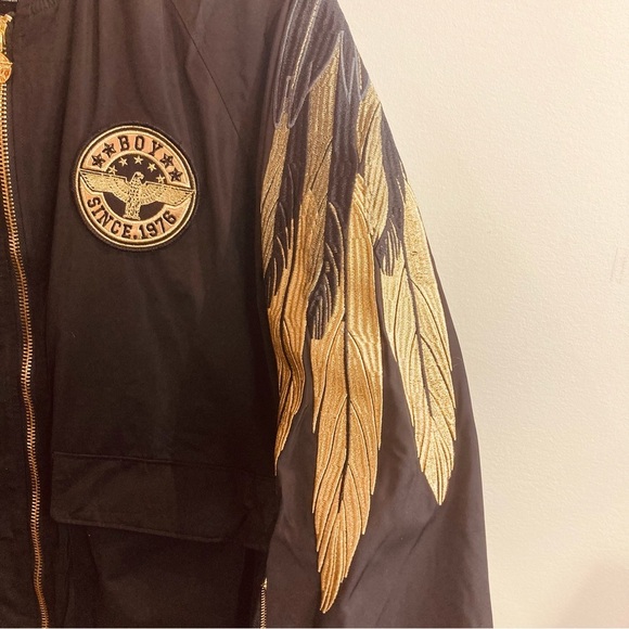 BOY LONDON KOREA Sz XL Rare Black and Gold Eagle Feathers Embroidered Jacket - Picture 7 of 16